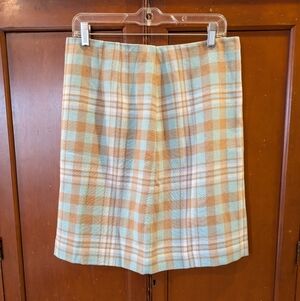 Talbots Plaid Wool Blend Skirt in Tan and Blue Size 8